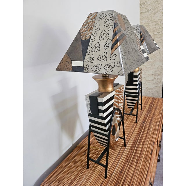 1980s Pair of Postmodern Lamps Attributed to Lam Lee For Sale - Image 10 of 13