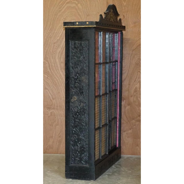Victorian Ebonised Carved Oak Bookcase with Sliding Glazed Doors, 1860s For Sale - Image 15 of 18