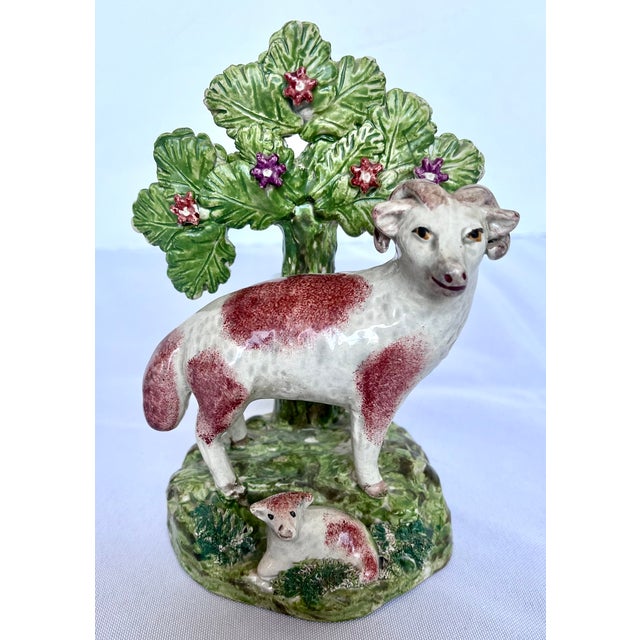 Antique Early 1800s English Walton Staffordshire Pearlware Sheep & Ram Figures - A Pair For Sale - Image 11 of 15