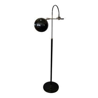 Mid-Century Modern Black Metal Floor Lamp With Adjustable Arm & Round Ball Shade For Sale