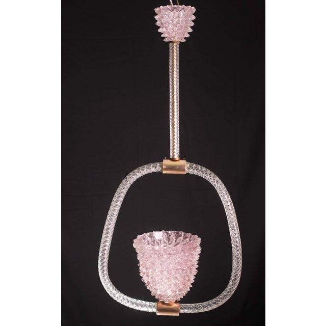 Art Deco Pink Rostrato Murano Glass Pendant by Barovier & Toso, 1940s For Sale - Image 3 of 12