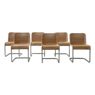 Cantilever Chair Set in Rattan and Chrome Frame by Anton Lorenz for Tecta, 1970s, Set of 6 For Sale