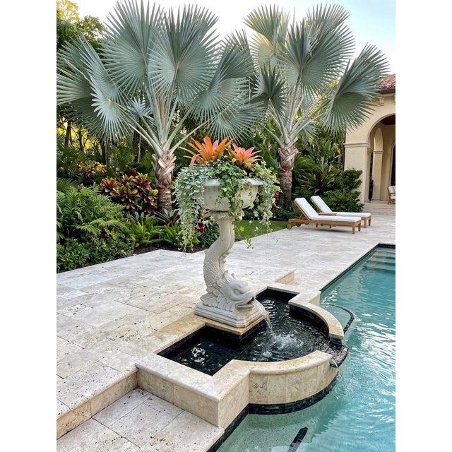 Vintage Neoclassical Cast Stone Fish Pedestal Fountain Planter For Sale - Image 11 of 12