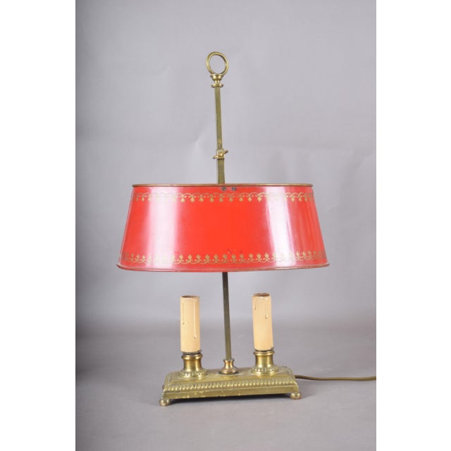 Brass Bouillotte Table Lamp with Red Tole Shade, 1950s For Sale - Image 6 of 15