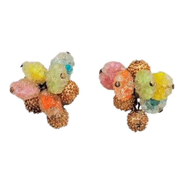 Vintage 1960s Napier "Gum Drop" Colorful Clip Earrings - 2 Pieces For Sale