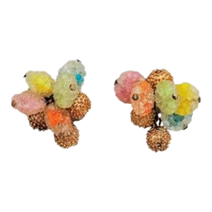 Vintage 1960s Napier "Gum Drop" Colorful Clip Earrings - 2 Pieces