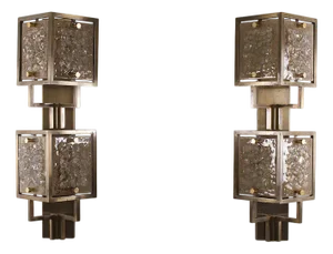 Large Wall Sconces in Brass and Amber Glass, 1980s, Set of 2