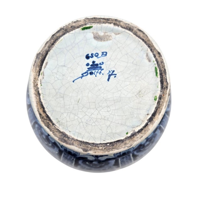 Hand Painted Oud Delft Blue White Lidded Ginger Jar Vase 14.5" Hand Painted Dutch Faience For Sale - Image 13 of 13