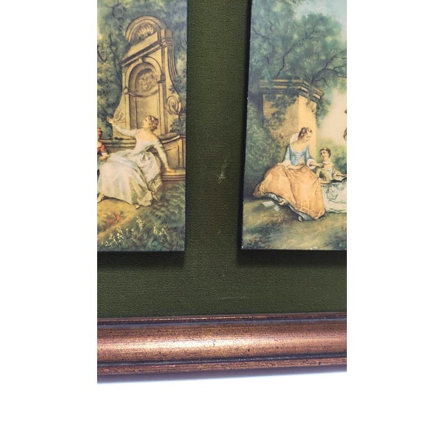 Wood Vintage Hanging Art 2 Prints Green Velvet Florentine Style Gold Framed 10 X 13 Inches For Sale - Image 7 of 10