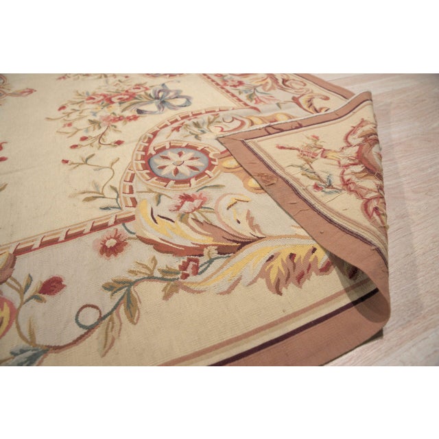 9x12 Vintage Aubusson Flat Weave Wool Rug, Louis XV Rosette Medallion For Sale - Image 9 of 13