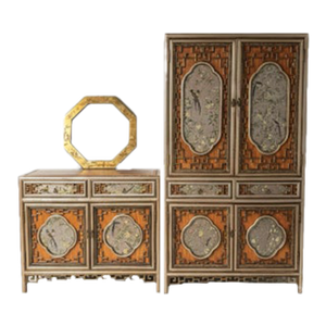 Chinoiserie Lacquer Armoire & Matching Sideboard Set