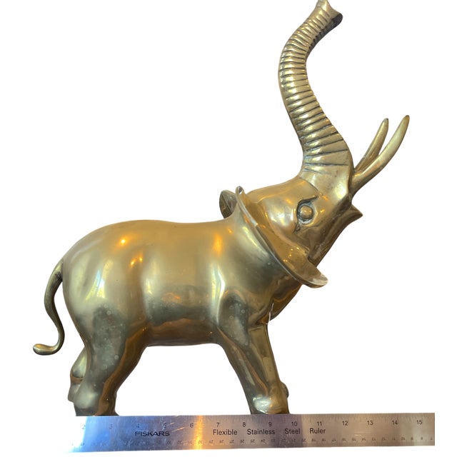 Brass Vintage 1970s Large Solid Brass Elephant Sculpture — Hollywood Regency Statement Piece For Sale - Image 8 of 11
