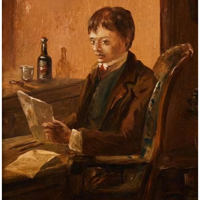 Soběslav Hippolyt Pinkas, Interior with Man Reading, 1800s, Oil on Board, Framed For Sale - Image 5 of 7