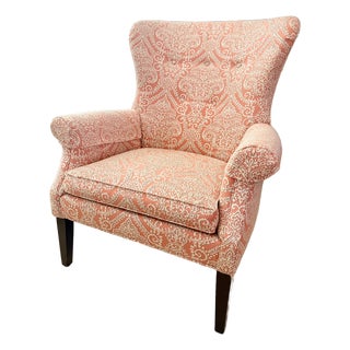 Ethan Allen Pink & Cream Damask Upholstered Accent Chair For Sale