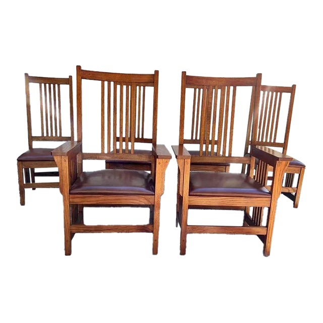 Custom Mission Arts and Crafts Style Solid Oak Dining Chairs by Cf Kent Co Furniture - Set of 6 For Sale