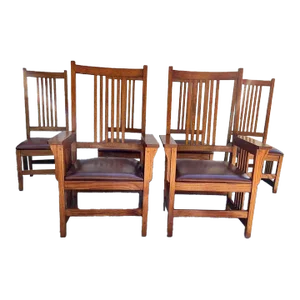 Custom Mission Arts and Crafts Style Solid Oak Dining Chairs by Cf Kent Co Furniture - Set of 6