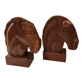 Mid-Century Wood Horse Bookends - a Pair For Sale