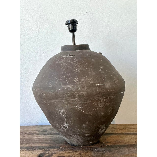 Mid-Century Modern Vintage Primitive Matte Ceramic Lamp For Sale - Image 3 of 12