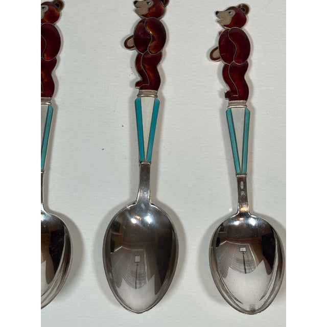 Metal Vintage Estonian Tallinn 916 Silver & Enamel Bear Spoons — Set of 8 For Sale - Image 7 of 11