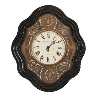 19th Century French Cartel Wall Clock, Mother-of-Pearl Inlay, Raison & Thomas Movement For Sale