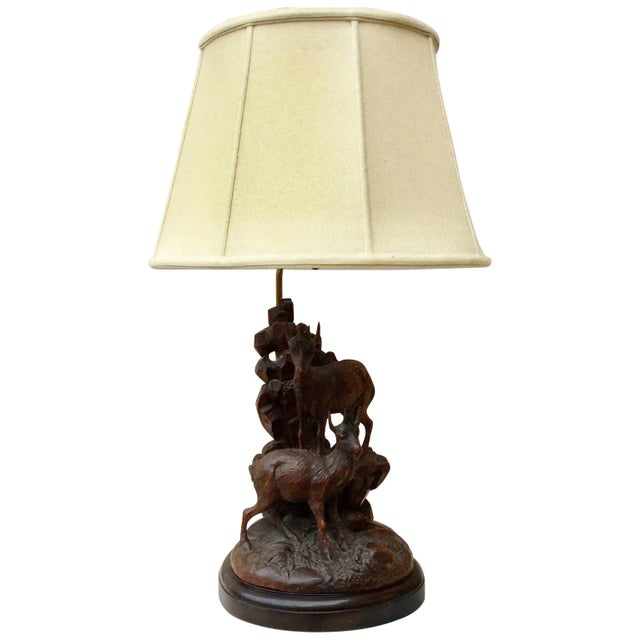 Brown Large Black Forest Lamp Mountain Goats, circa 1880 For Sale - Image 8 of 8