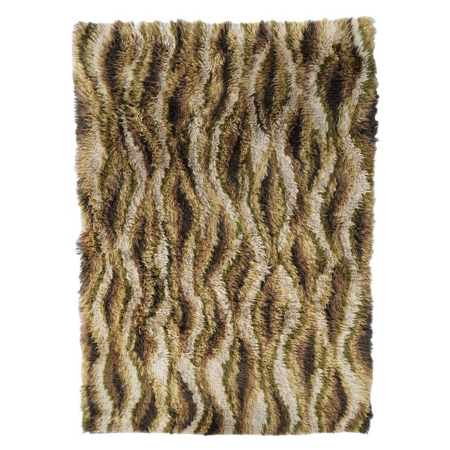 Hand-Knotted Rya Pile Rug attributed to Viola Gråsten, 1950s For Sale - Image 4 of 4