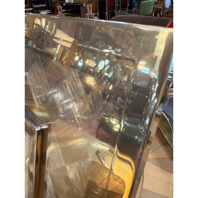 Italian picture frame featuring a wide, beveled border with a geometric cross-hatch pattern etched into a reflective...