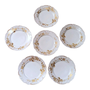Antique Haviland Limoges French White Porcelain Flat Plates and Gold Decorations- Set of 6