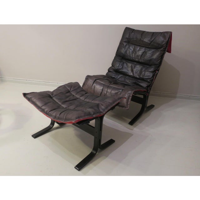 Mid-Century Modern Set of Mid-Century Modern Leather Lounge Chair with Ottoman by Ingmar Relling For Sale - Image 3 of 14