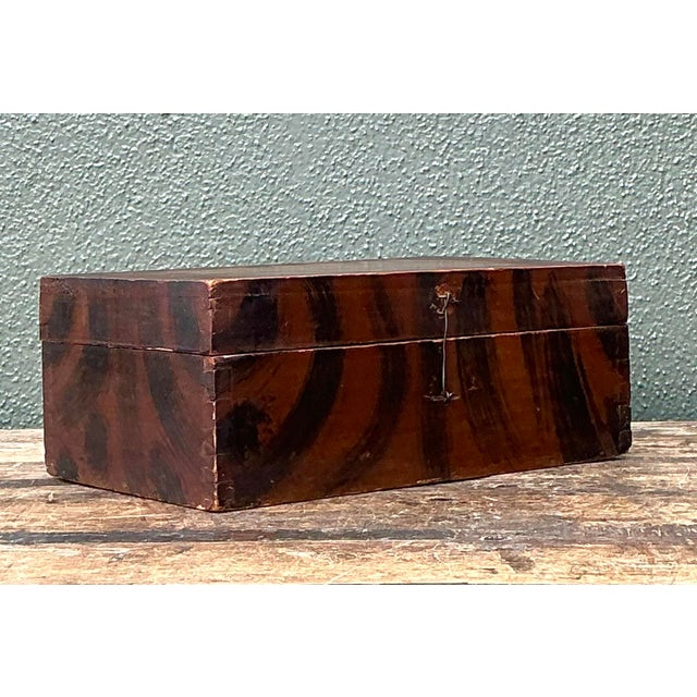 Vintage Hand Painted Tiger Stripe Primitive Box For Sale - Image 9 of 12