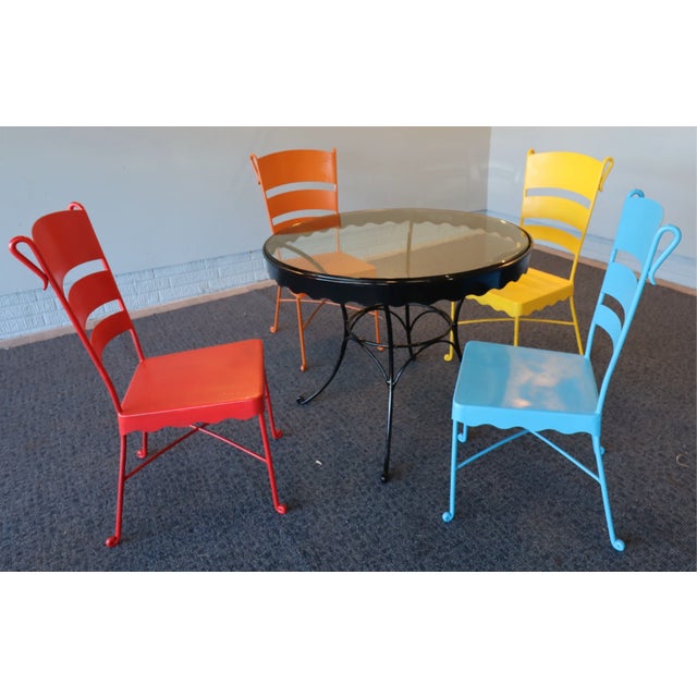 Black Vintage Mid-Century Stamped-Steel Strap/Slat-Back Patio Dining Chairs (Bistro/Café Form), 1950s–60s. For Sale - Image 8 of 11