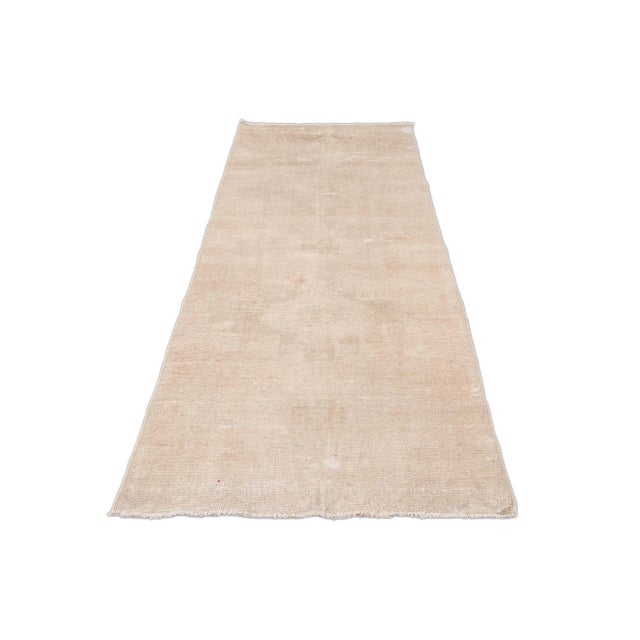 Shabby Chic 1960s Vintage Shabby Chic Turkish Handmade Beige Wool Runner For Sale - Image 3 of 9