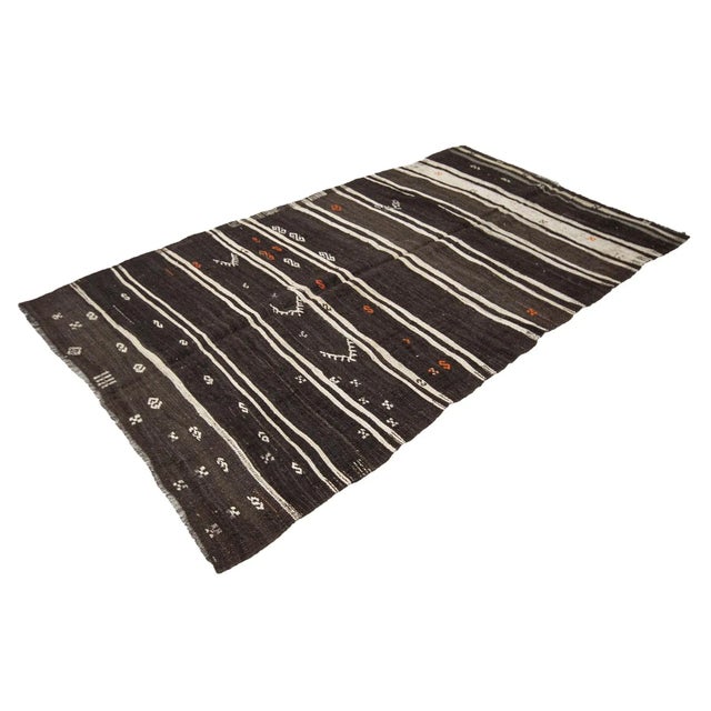 Mid-Century Modern Mid 20th Century Brown & Off White Striped Kilim Rug For Sale - Image 3 of 7