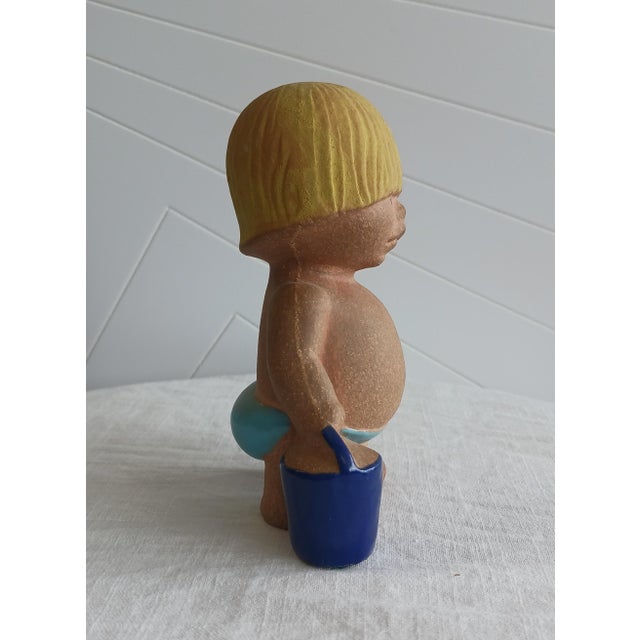 Lisa Larson Vintage Lisa Larson "Boy With Bucket" Figurine | Children of the World Series, Gustavsberg Sweden For Sale - Image 4 of 9