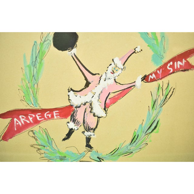 1950s 1950s Lanvin Paris Arpege "My Sin" Perfume W/ Pink Santa Claus Gouache For Sale - Image 5 of 5