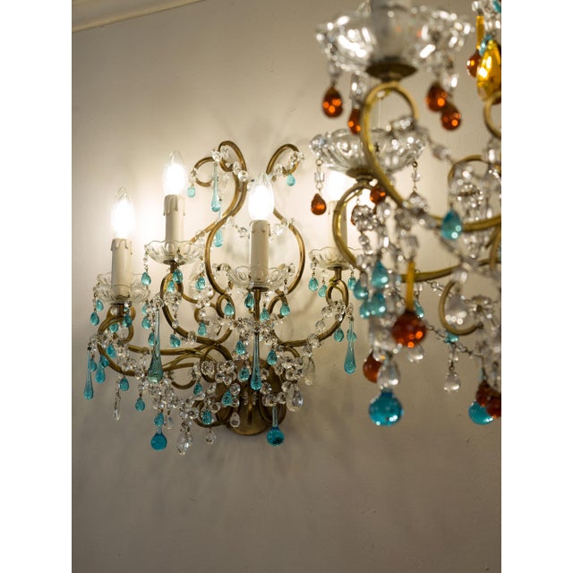 Vintage Five-Light Florentine Wall Lamp in Wrought Iron, 1970s For Sale - Image 4 of 14