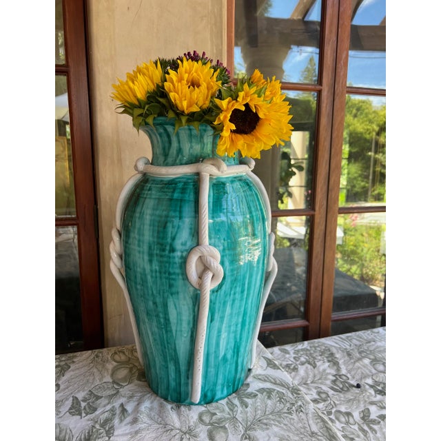 Turquoise Large Italian Ceramic Vase For Sale - Image 8 of 14