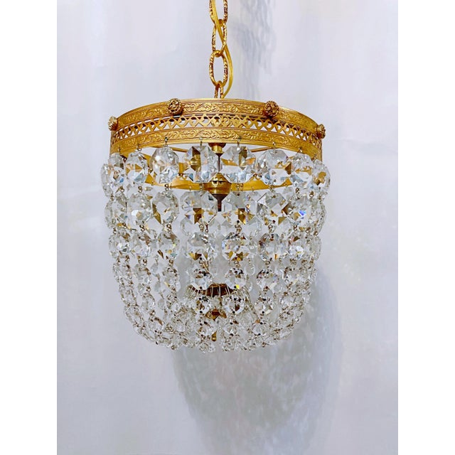 Brass 1950s Italian Brass Basket Chandelier For Sale - Image 8 of 9