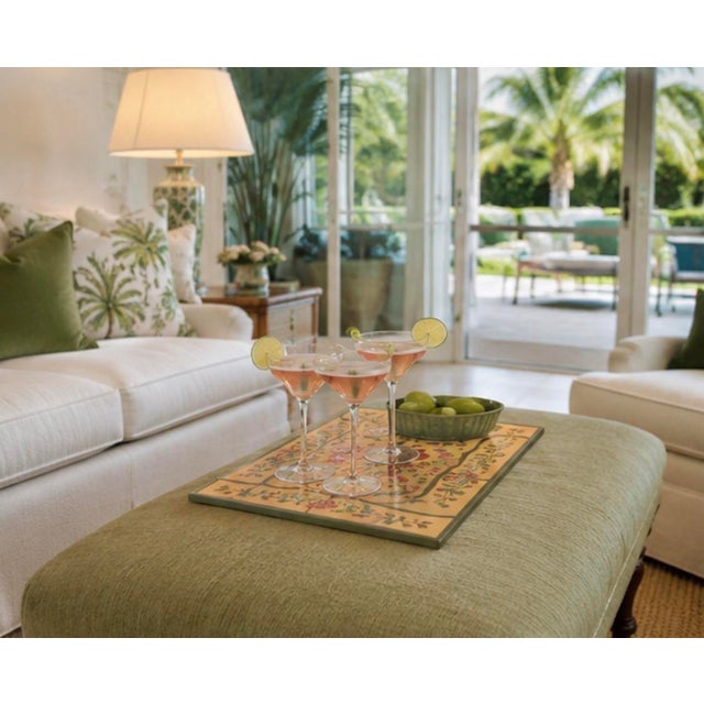 Vintage Hollywood Regency Style Floral Chinoiserie Glass-Top Serving Tray For Sale - Image 12 of 12
