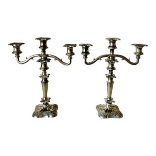 Pair of Silverplate Candelabras With Detachable Three Arm For Sale