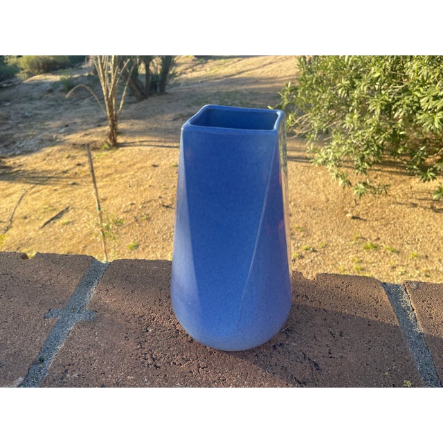 Vintage Alamo Pottery Glossy Blue Vase, Texas Mid Century 719 Vase - Rare For Sale - Image 4 of 5