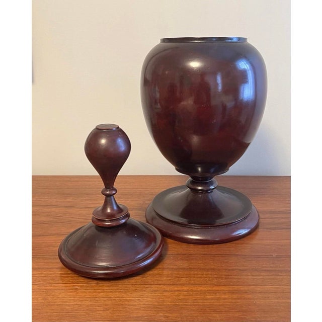 Traditional Large Antique 19th Century Pease Ware Turned Mahogany Footed Spice Storage Jar For Sale - Image 3 of 8