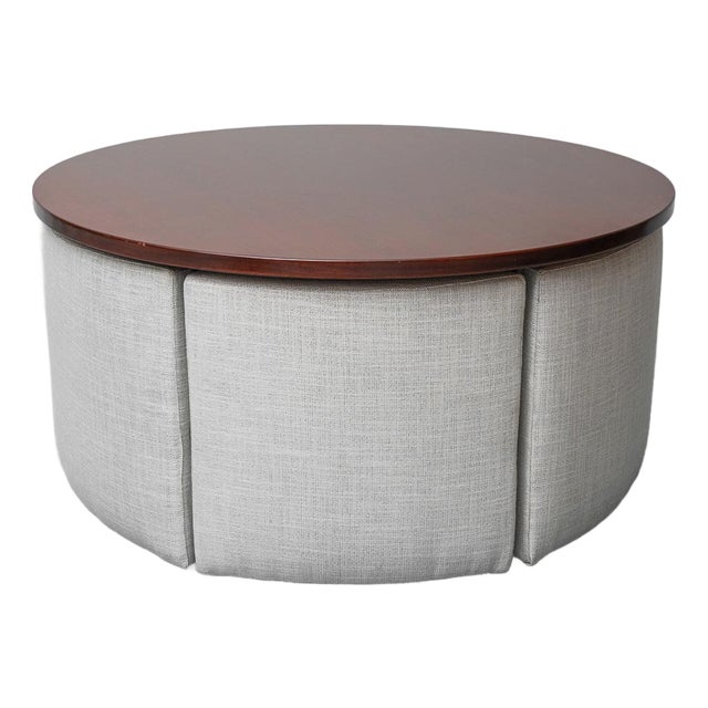 Round Mahogany Table Set with Armchairs, 1970s, Set of 7 For Sale