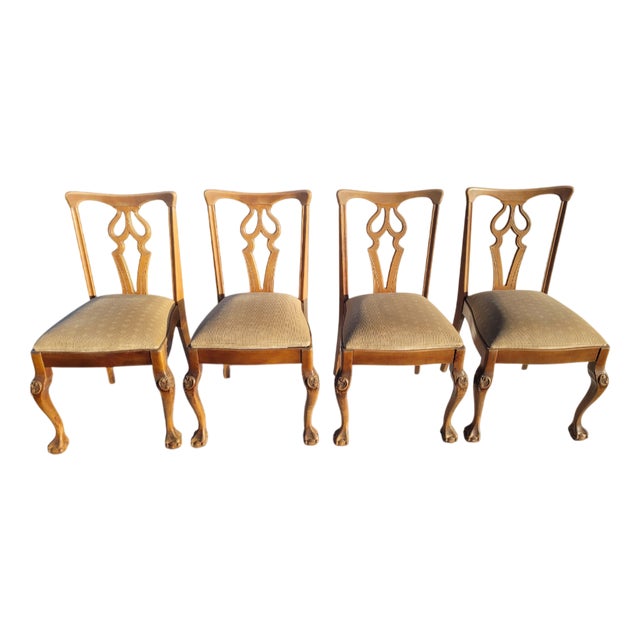 Antique English Oak Dining Chairs, 1890s, Set of 4 For Sale