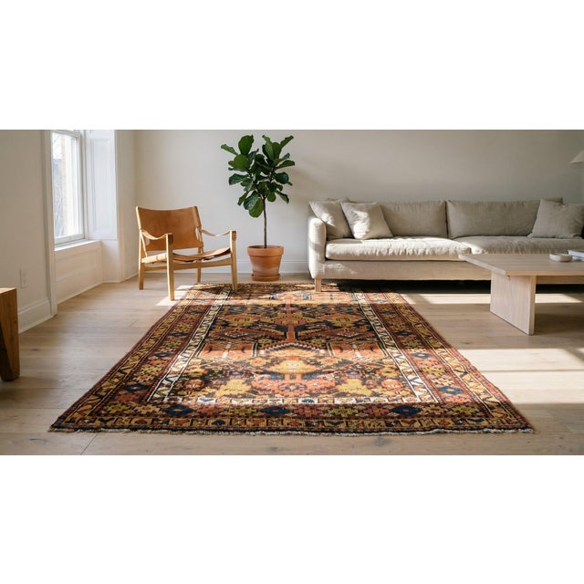 Textile 1900s Blue Navy Geometric Tribal Antique Persian Kurdish Rug 5'0" X 7'7" Handknotted Wool Carpet For Sale - Image 7 of 9