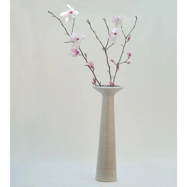 Group of Tall Studio Pottery Chalk White Floor Vases, Set of 3 For Sale - Image 3 of 14