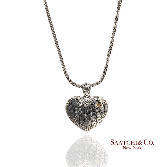 John Hardy 22k Yellow Gold and Sterling Silver Heart Pendant Necklace For Sale - Image 4 of 14
