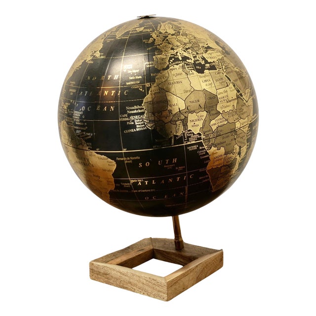 Mid-Century 12 Terrestrial Black and Gold Globe, 1960s For Sale