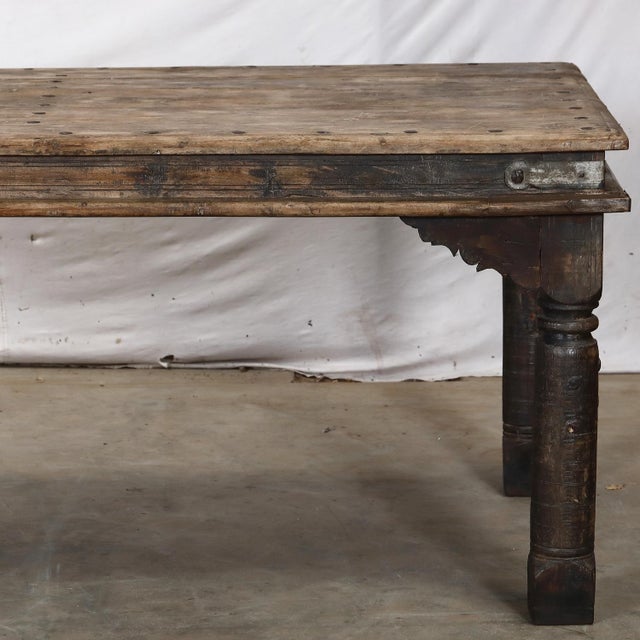 Farmhouse Antique Indian Teakwood Dining Table For Sale - Image 3 of 6