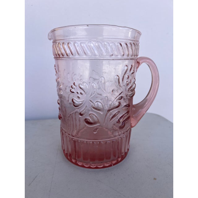 Vintage Pink Air Blown Glass Pitcher With Molded Hearts For Sale - Image 4 of 6